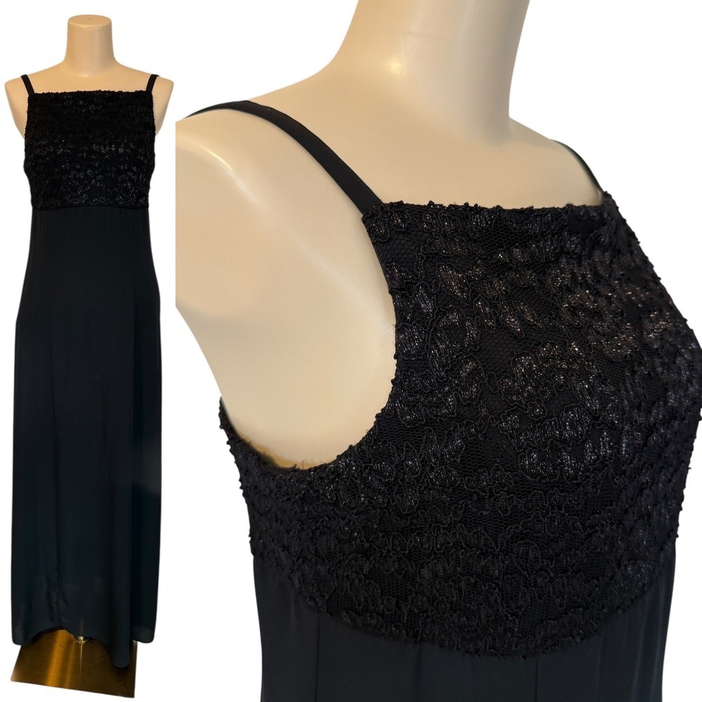 Black Lace Bodice Spaghetti Strap Maxi Dress Goth Dark Romantic